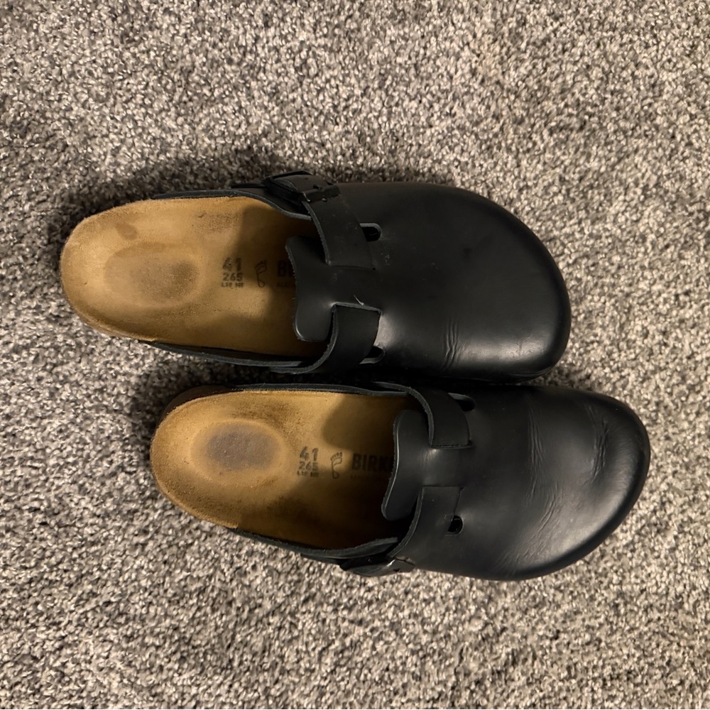 Black Boston Leather Birkenstock